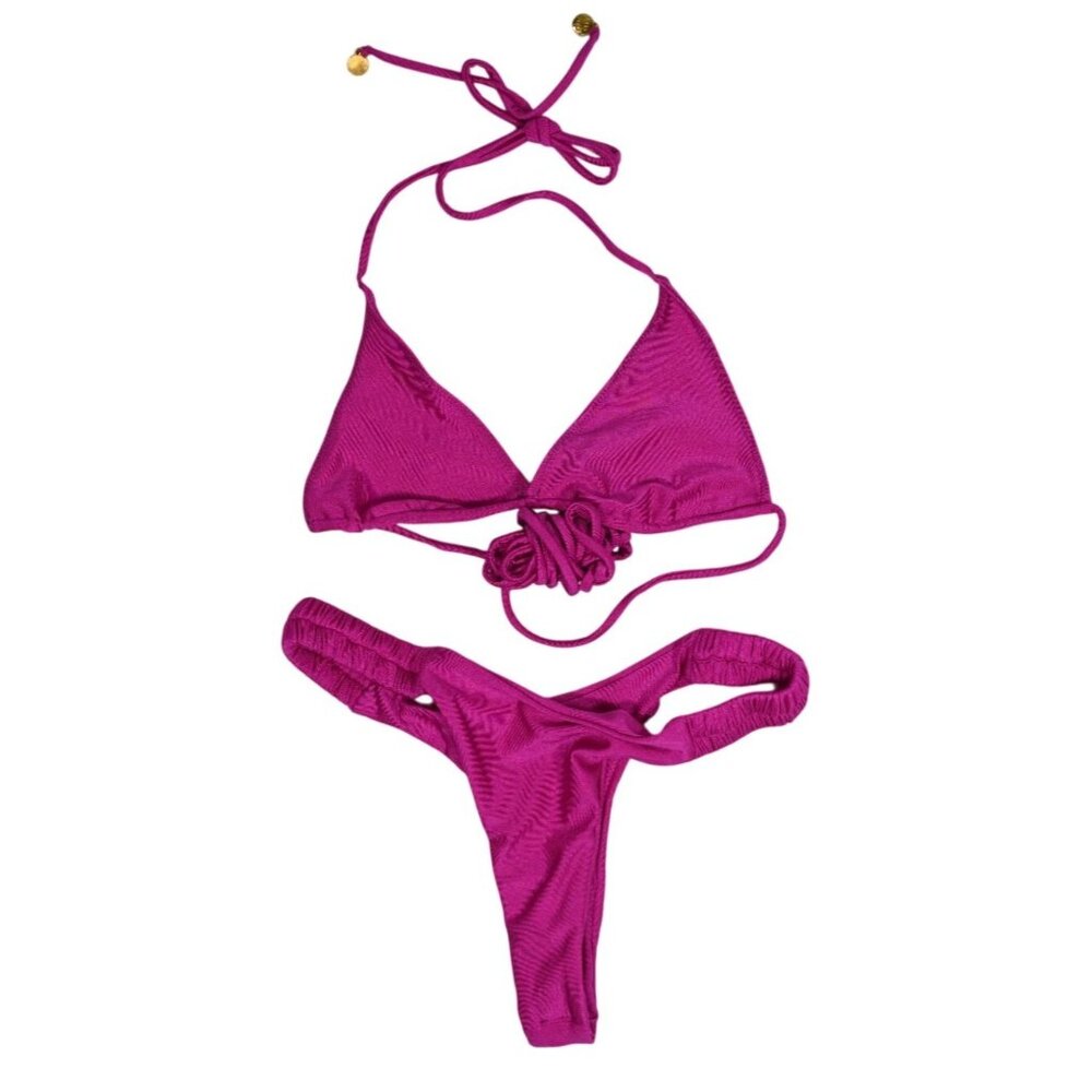 Nookie Beach Nookie Pool Party Wrap Top & Scrunchie Thong Bikini Set in Pink